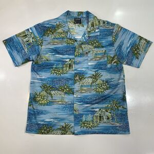 Quiksilver Men’s Hawaiian Camp Shirt Palm Tree Beach Aloha Blue Mesh Sz Lg